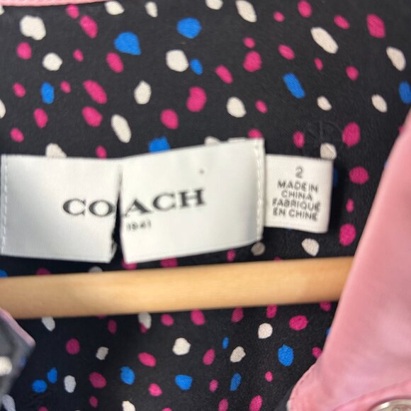 Coach Dress Silk Signature Navy Pink Dot SZ2 Sleeveless Midi Belted Classic - Picture 11 of 12
